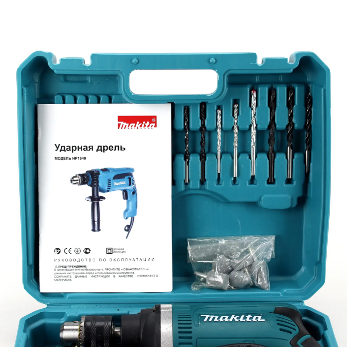 Ударний дриль Makita HP1630 710 Вт 0-3200 об/хв Ударний дриль Макіта з набором інструментів