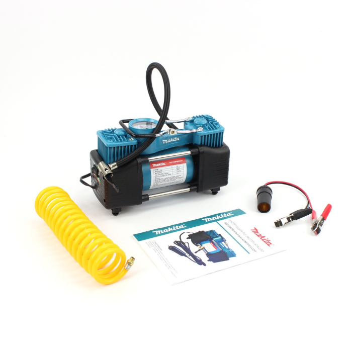 Повітряний двопоршневий автомобільний компресор Makita 72 л/хв 12V, 30A з набором інструментів