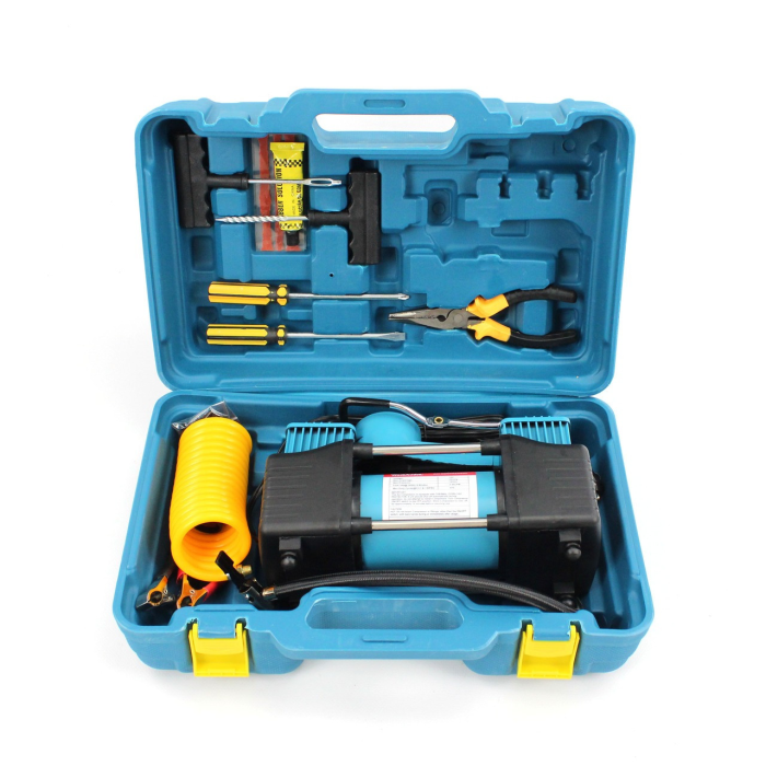 Повітряний двопоршневий автомобільний компресор Makita 72 л/хв 12V, 30A з набором інструментів