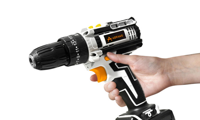 Акумуляторний шуруповерт ABRAMS разом з набором біт свердел та головок в пластиковому кейсі із 2 АКБ 24V/5Ah