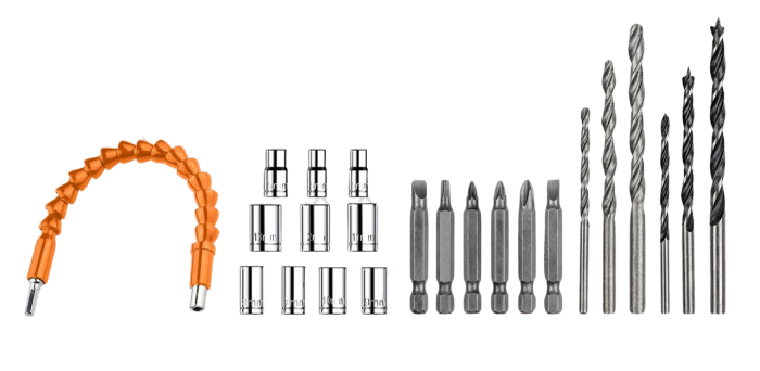 Акумуляторний шуруповерт ABRAMS разом з набором біт свердел та головок в пластиковому кейсі із 2 АКБ 24V/5Ah