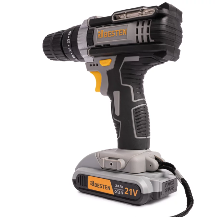 Акумуляторний шуруповерт BESTEN разом з набором біт свердел та головок в пластиковому кейсі із 2 АКБ 24V/5Ah