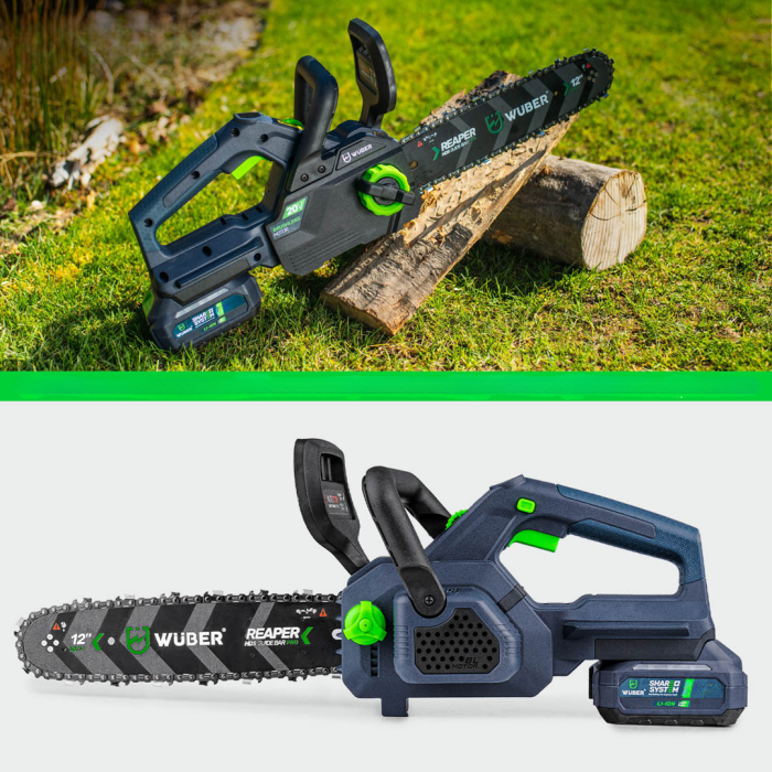 Акумуляторна ланцюгова пила WUBER з  шиною розмір 30 см для обрізки дерев та гілок в пластиковому кейсі із 2 АКБ 48V/5Ah