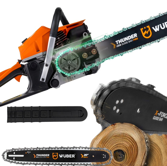 Ланцюгова бензинова Wuber пила із двотактним двигуном для обрізки дерев та гілок 4.5 к.с 1 ланцюг і 1 шина 40 см