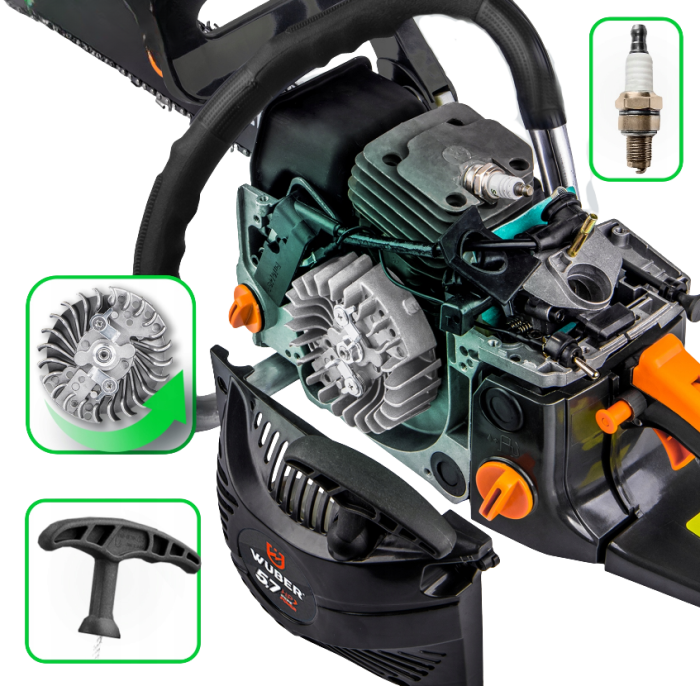 Ланцюгова бензинова Wuber пила із двотактним двигуном для обрізки дерев та гілок 4.5 к.с 1 ланцюг і 1 шина 40 см