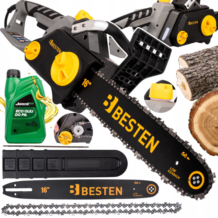 Мережева ланцюгова пила BESTEN електрична мережева з безключовим натягуванням шина 36 см для обрізки гілок і дерев 2.2 кВт