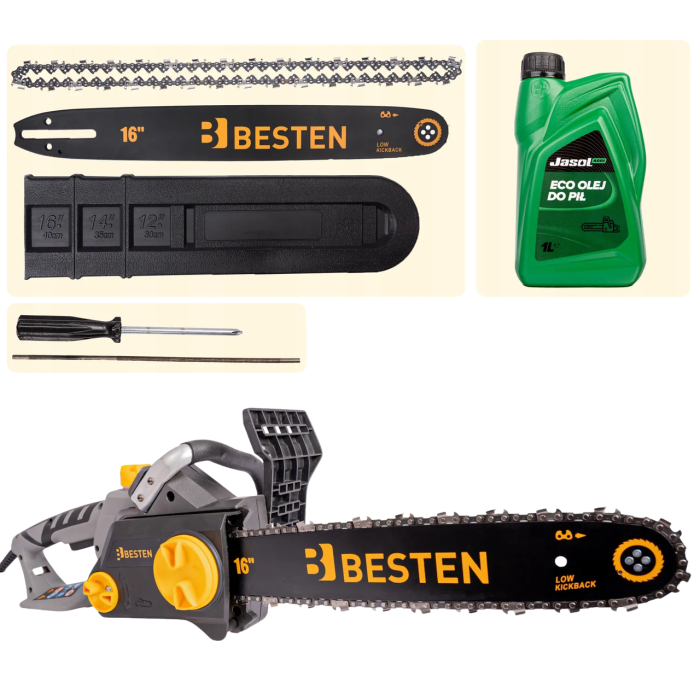 Мережева ланцюгова пила BESTEN електрична мережева з безключовим натягуванням шина 36 см для обрізки гілок і дерев 2.2 кВт