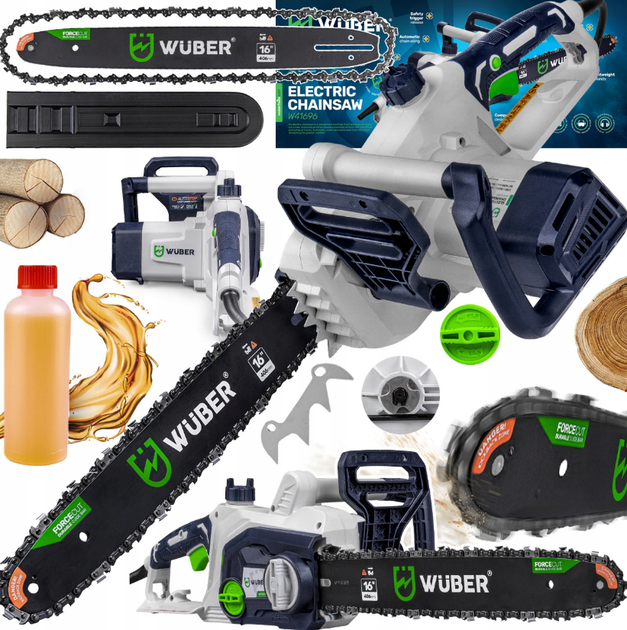 Мережева ланцюгова пила WUBER електрична провідна з безключовим натягуванням шина 36 см для обрізки гілок і дерев