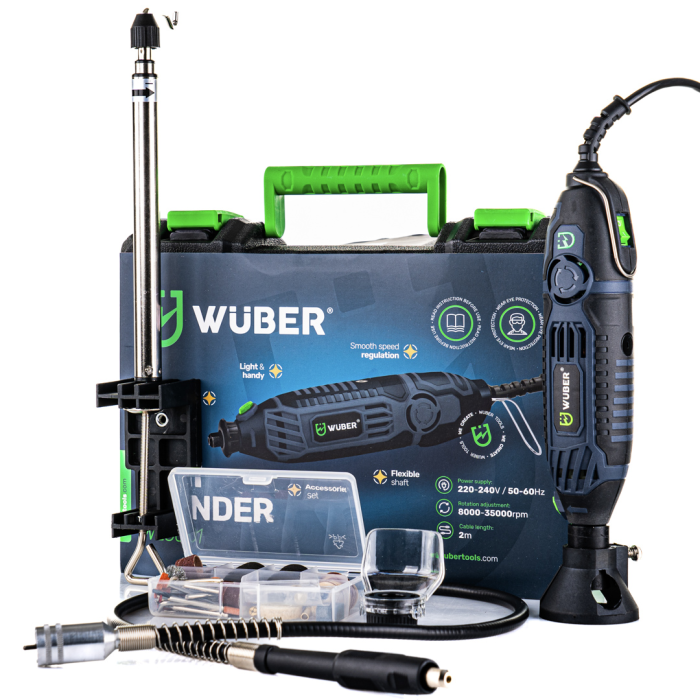 Гравер Шліфувальна машина пряма WUBER шліфмашинка гравірувальна із Гнучким Валом + насадки 300 шт