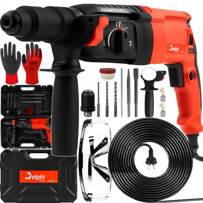 Перфоратор мережевий Delphi Tools з патроном SDS-plus та три режими свердління в пластиковому кейсі