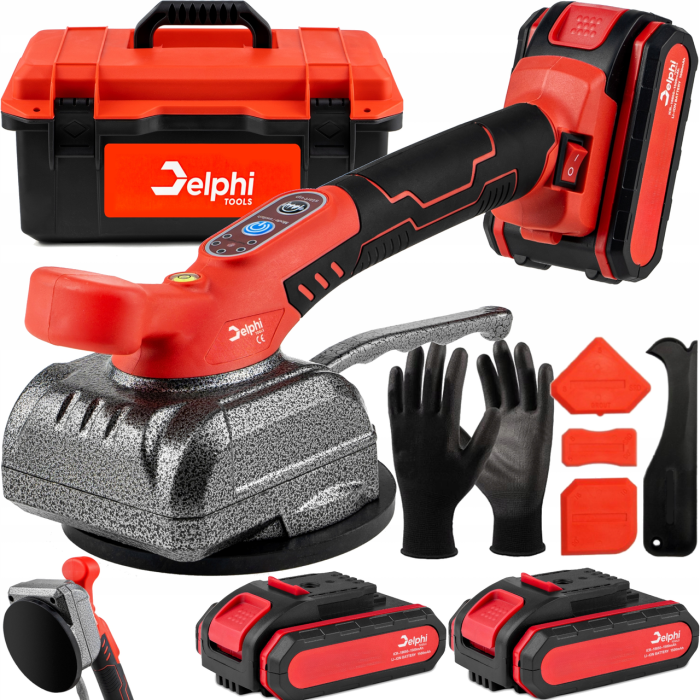 Акумуляторна віброприсоска для плитки Delphi Tools електрична для укладання плитки із 2 АКБ 24V/5Ah в пластиковому кейсі