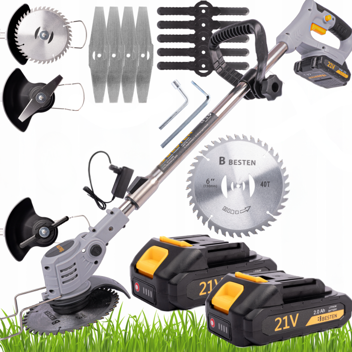 Акумуляторний тример BESTEN BE0002869 косарка з кутом нахилу головки для газону та бур'янів з 2 АКБ 36V/5Ah