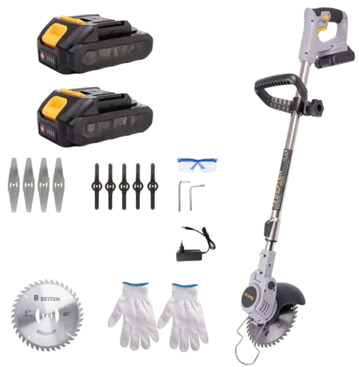 Акумуляторний тример BESTEN BE0002869 косарка з кутом нахилу головки для газону та бур'янів з 2 АКБ 36V/5Ah