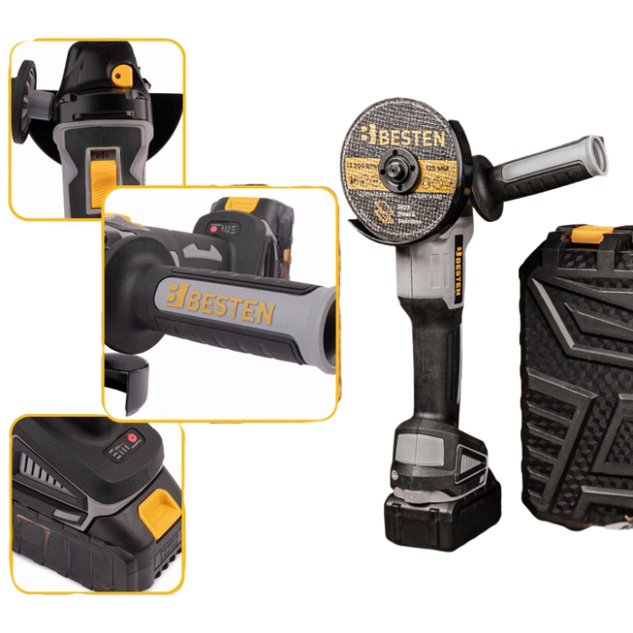 Акумуляторна Болгарка BESTEN із безщітковим двигуном із кругом 125 мм в кейсі 2 акумулятори 36V/5Ah