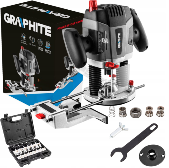 Мережевий фрезер електричний GRAPHITE із регулюванням обертів 16000-30000 об/хв потужністю 2035 Вт