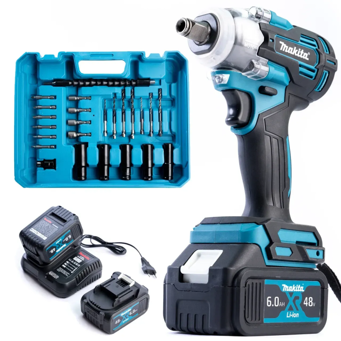 Макіта акумуляторний ударний гайковерт Makita TW007GM 500Hm Безщітковий з набором насадок біт в кейсі із 2 АКБ 48V/6Ah